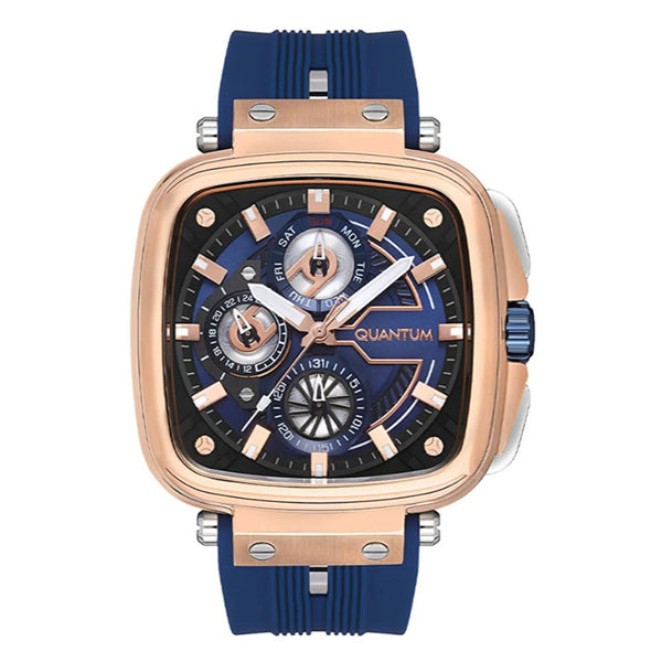 Quantum Men Blue Silicone Analog Blue Dial Square Watch PWG1014499 - Salman Stores