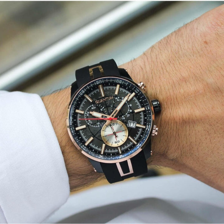 Quantum Men Black Silicone Analog Black Dial Watch PWG560661 - Salman Stores