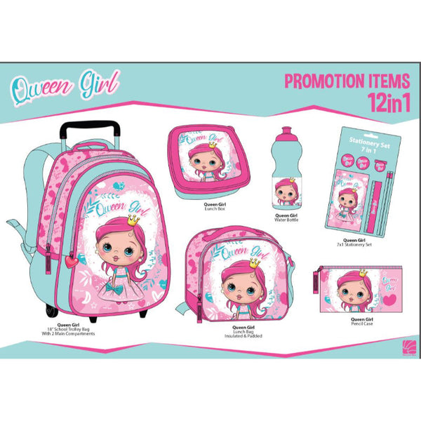 Queen Girl 12 in 1 Trolley Set - 18" Trolley QGPR23- 1 - Salman Stores