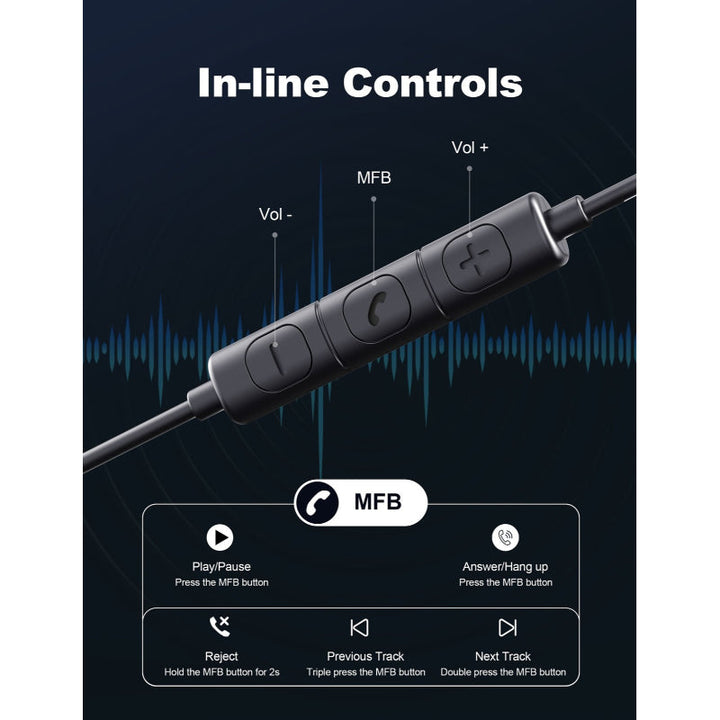 RAVPower RP-BH1006 Wired Earphone with Type-C Black RP.BH1006.BK - Salman Stores