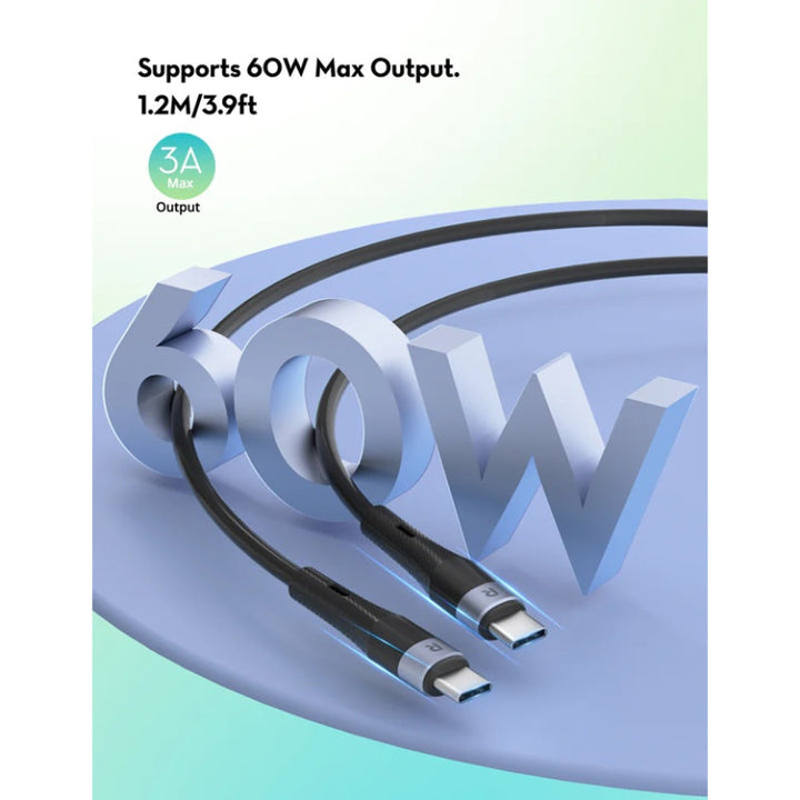 RAVPower CB1038 60W C-C Cable Liquid Silicone With 20K Bends RP.CB1038.BK - Salman Stores