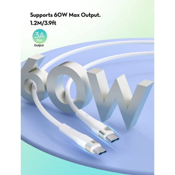 RAVPower CB1038 60W C-C Cable Liquid Silicone With 20K Bends RP.CB1038.WT - Salman Stores