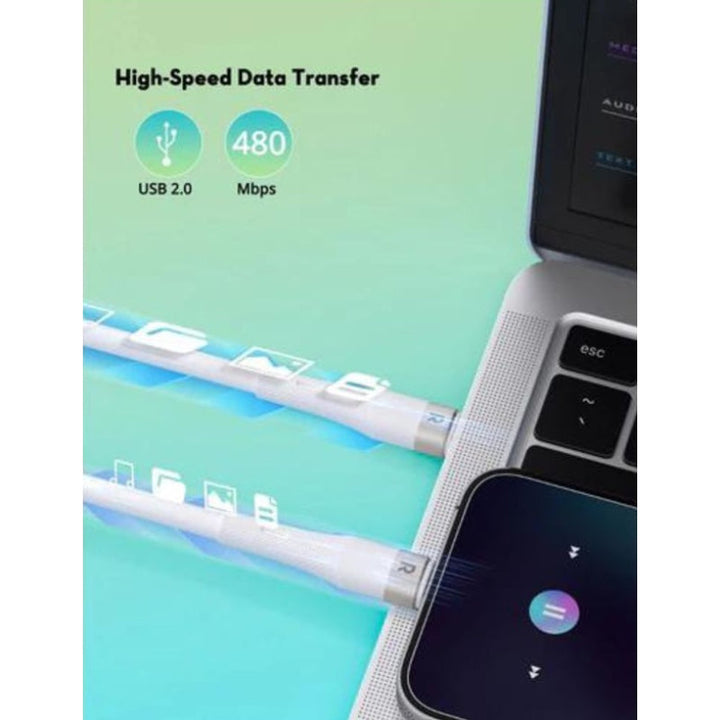 RAVPower CB1038 60W C-C Cable Liquid Silicone With 20K Bends RP.CB1038.WT - Salman Stores