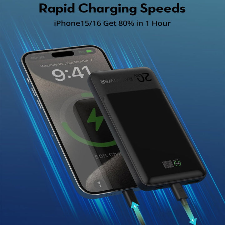 RAVPower 10000mAh TFT Display Power Bank 2C 1A 20W Black RP.PB1237.BK - Salman Stores