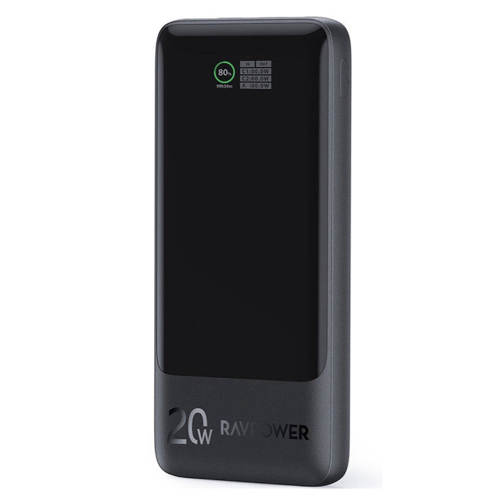 RAVPower 10000mAh TFT Display Power Bank 2C 1A 20W Black RP.PB1237.BK - Salman Stores