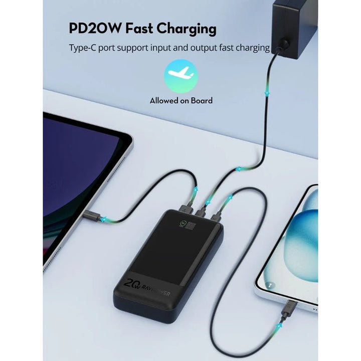 RAVPower 20000mAh TFT Display Power Bank 2C 1A 20W Black RP.PB1238.BK - Salman Stores