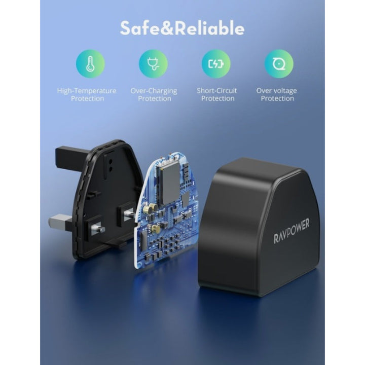 RAVPower PD20W Nano Wall Charger With C-C Cable Black RP.PC1032.BK - Salman Stores