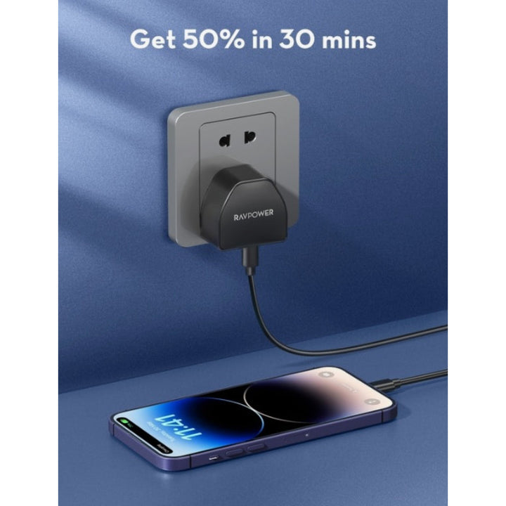 RAVPower PD20W Nano Wall Charger With C-C Cable Black RP.PC1032.BK - Salman Stores