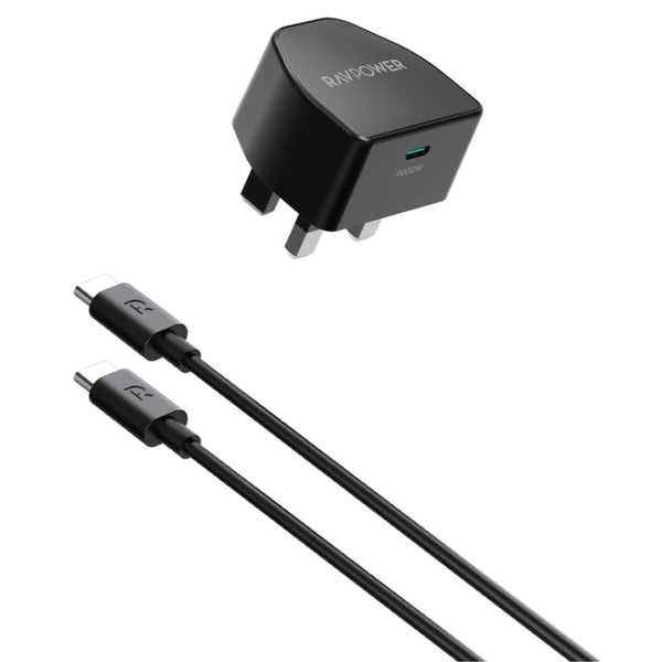 RAVPower PD20W Nano Wall Charger With C-C Cable Black RP.PC1032.BK - Salman Stores