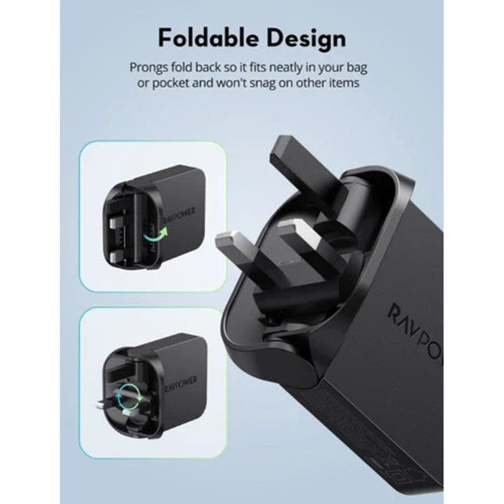 RAVPower PD Pioneer 35W Usb-C Foldable Wall Charger Black RP.PC1082.BK - Salman Stores