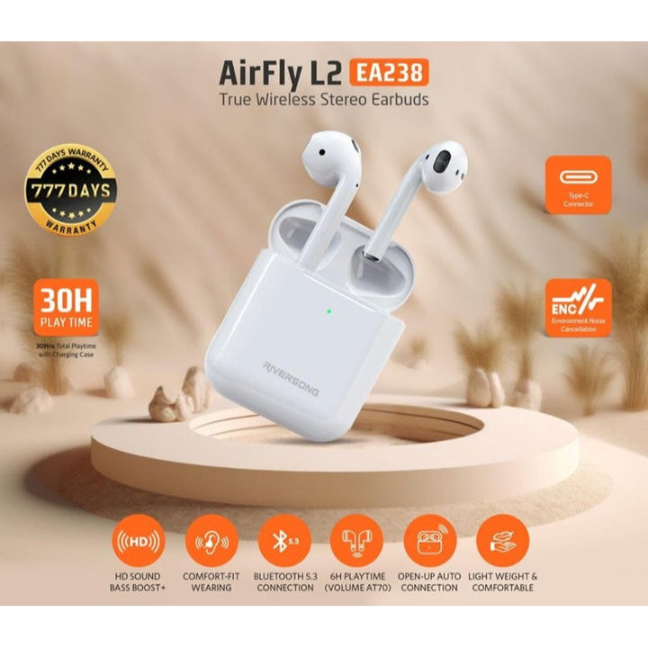 Riversong Airfly L2 True Wireless Stereo Earbuds EA238 White RS.AIRFLYL2-EA238.WT - Salman Stores