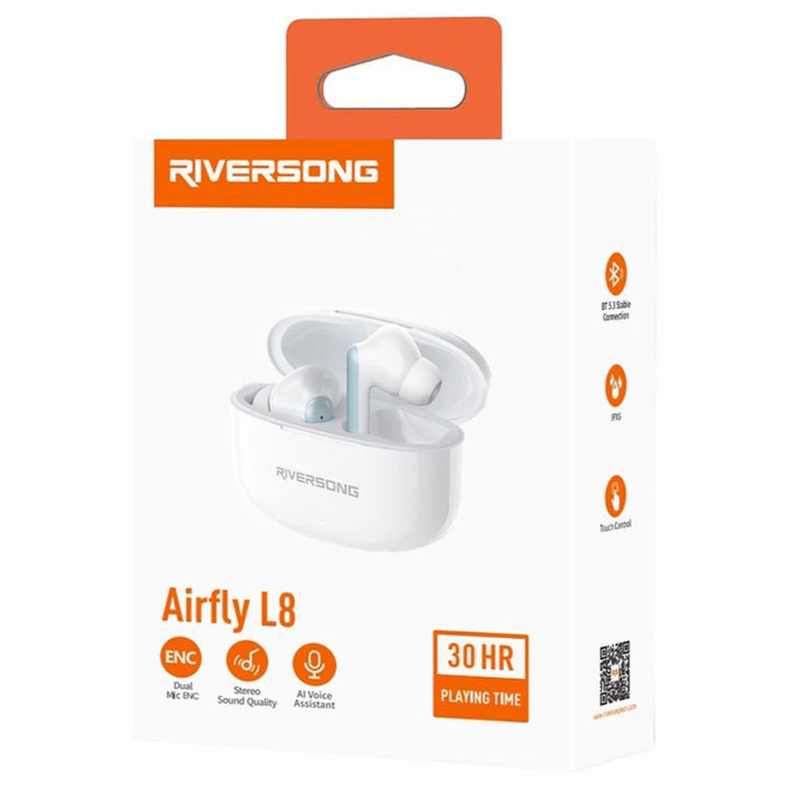 Riversong Airfly L8 EA226 In-Ear Silicon Earbuds TWS White RS.AIRFLYL8-EA226.WT - Salman Stores