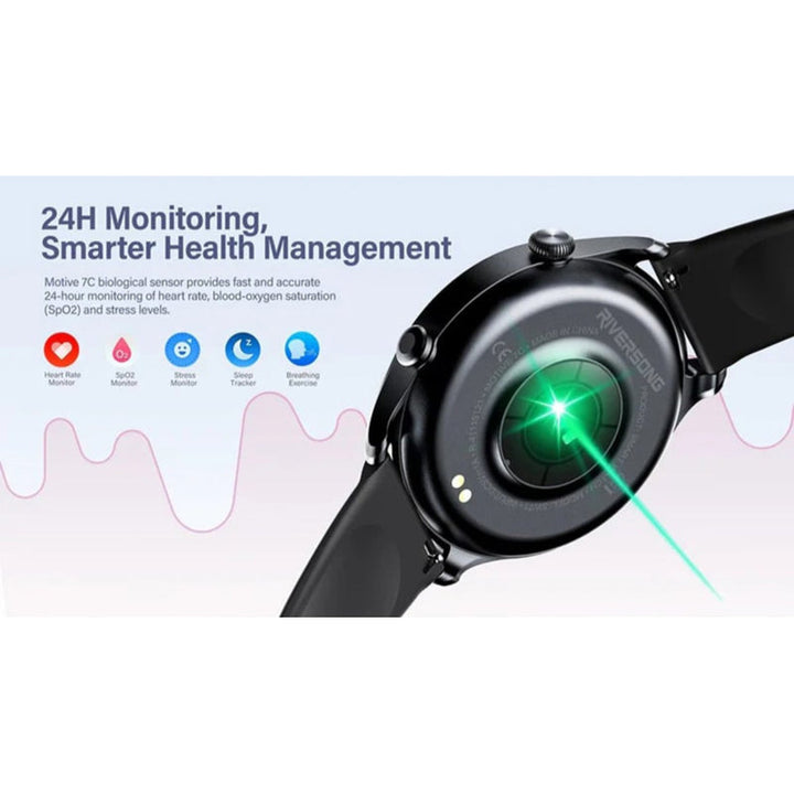 Riversong Motive 7C SW71 Round Dial 1.52 Inch Display Smartwatch RS.MOTIVE7C-SW71.BK - Salman Stores