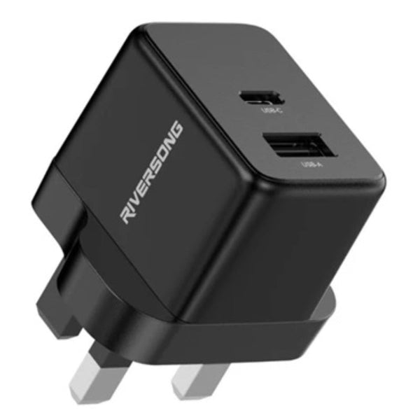 Riversong GAN Wall Charger Dual Port PD20W 1A 1C Black RS.PWRKUBG20-AD117.BK - Salman Stores