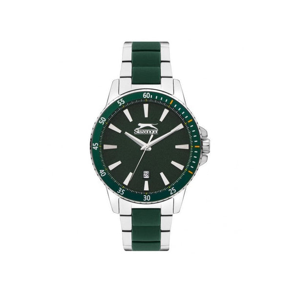 Slazenger Men Silver & Green Stainless Steel Analog Watch - Salman Stores