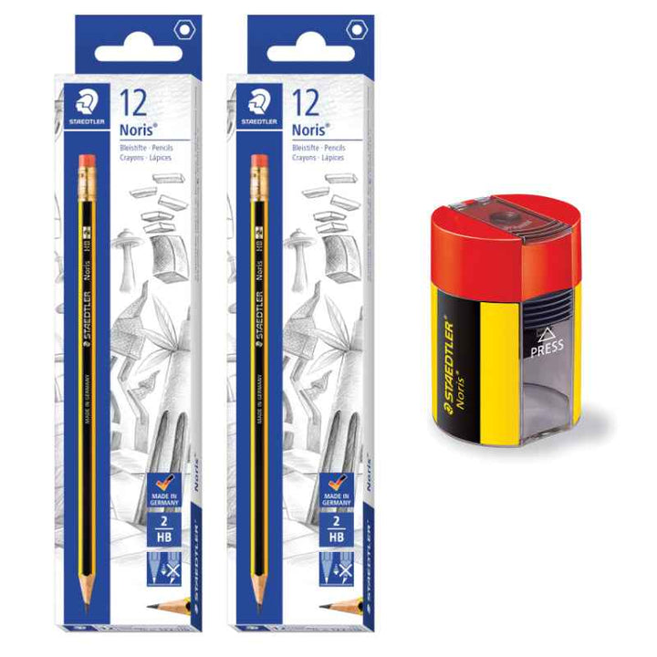 Staedtler Noris 122-HBA HB Pencils 2 Box and Sharpener 511-004 STP-PACK-056