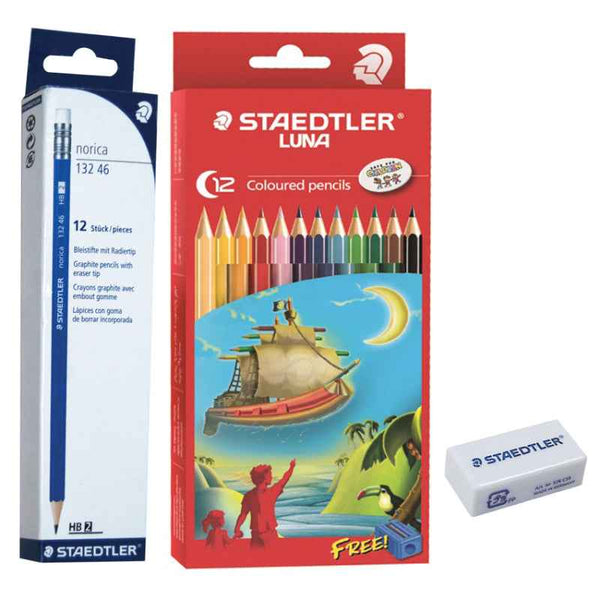 Staedtler Norica 12 Pencil with Luna 12 Set of Colors and Eraser C35 2pc STP-PACK-268