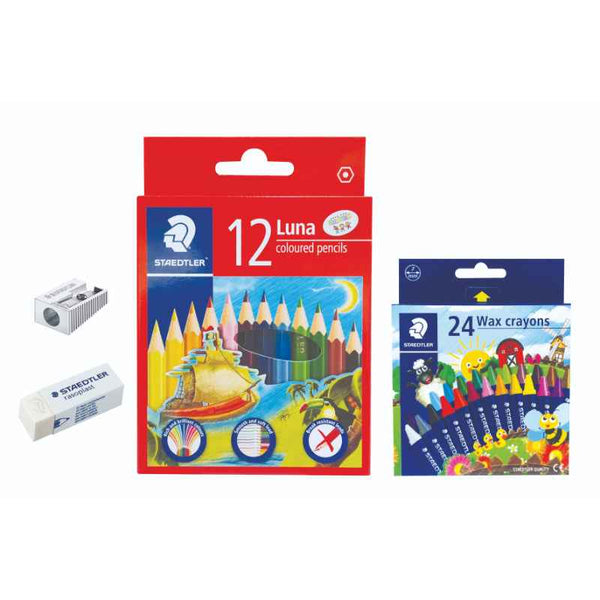 Staedtler Luna 12 Colour Pencil Set and 24 Color Crayon with FREE Eraser and Sharpener STP-PACK-411