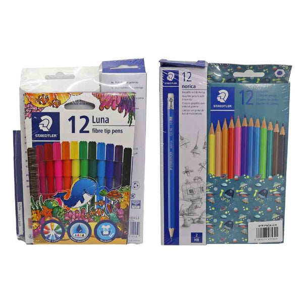 Staedtler Norica 1 Box of 12 Pencil with Color Pencil Set of 12 and Fibretip 12 Colors STP-PACK-415
