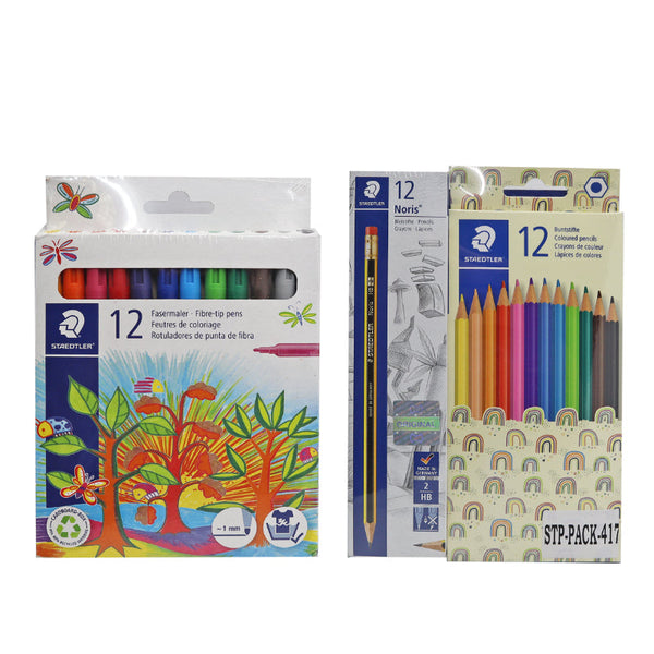 Staedtler Norica 1 Box of 12 Pencil with Color Pencil Set of 12 and Fibretip 12 Colors STP-PACK-417