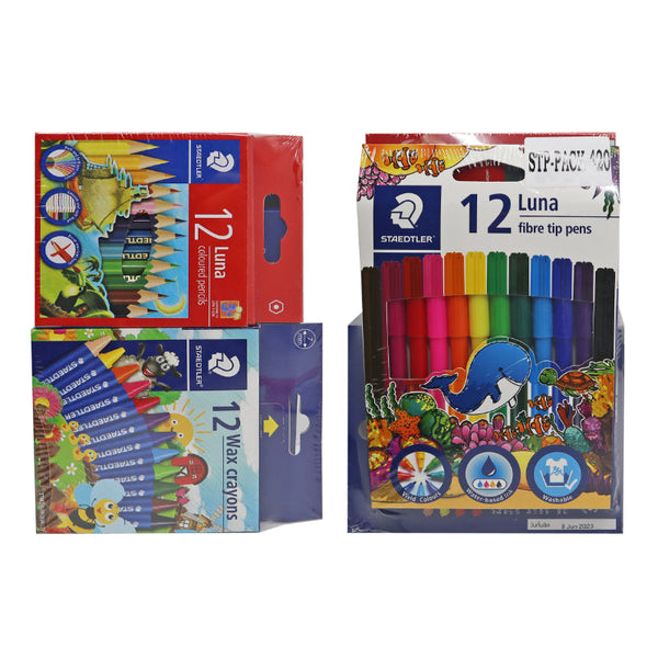 Staedtler 12 Color Pencil mini + Crayon 16 Color + Fibertip 12 Color STP-PACK-420